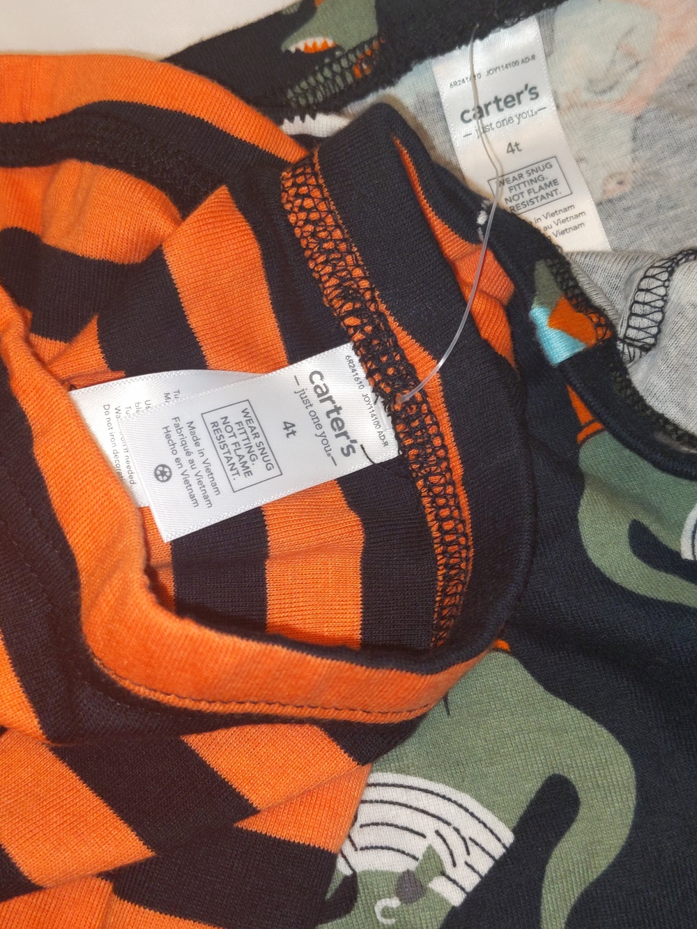 Carter's Dinosaur T-Rex Striped Halloween Pajama Pants Set of 2 Boys 4T New - Picture 4 of 7